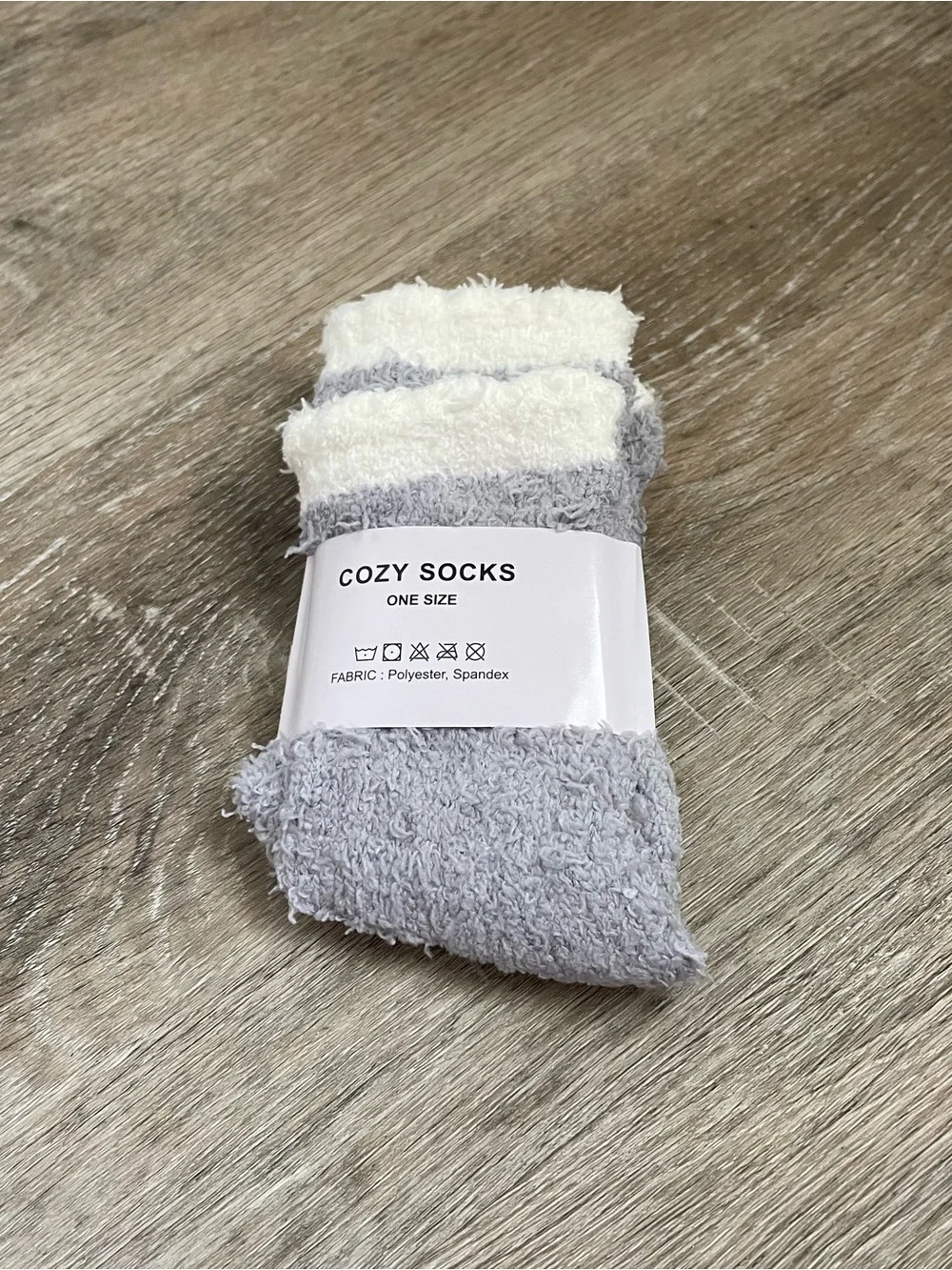Cozy Socks Fuzzy Crew Socks - Gray & White